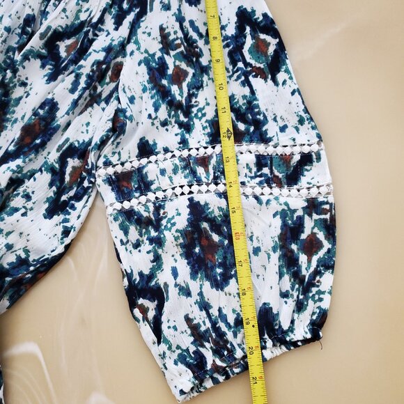 Intro Ikat Print Split Round Neck 3/4 Balloon Sleeve Women's Rayon Boho Top 2X - Picture 10 of 12